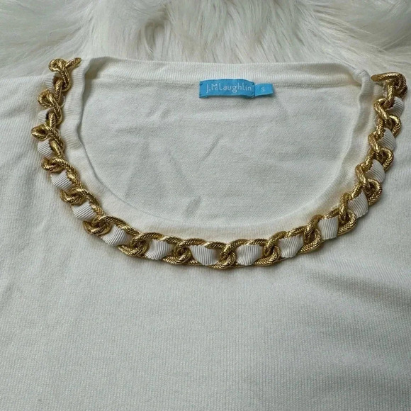 J. McLaughlin white 3/4 Sleevs Sweater with Braided Gold Necklace - Picture 4 of 5